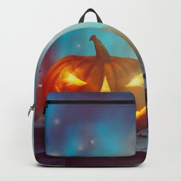 Halloween with Pumpkin and Dark Forest. Spooky Halloween Design Backpack