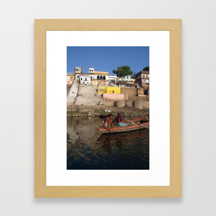 Two Men In A Boat By Nishradraj Ghat Framed Art Print By