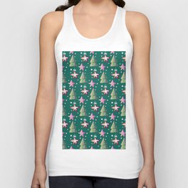 Christmas Pattern Watercolor Tree Star Ornaments Unisex Tank Top