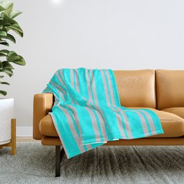 [ Thumbnail: Cyan & Light Gray Colored Pattern of Stripes Throw Blanket ]