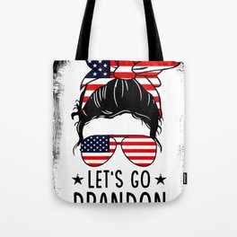Let's Go Brandon Women Messy Bun American Flag Tote Bag