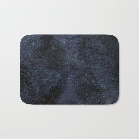 Antique World Star Map Navy Blue Bath Mat