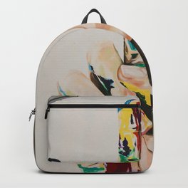 Peace, love, & happiness; peace sign with spalshed colorful painters palette paint portrait painting Backpack