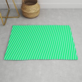 [ Thumbnail: Green & Powder Blue Colored Pattern of Stripes Rug ]