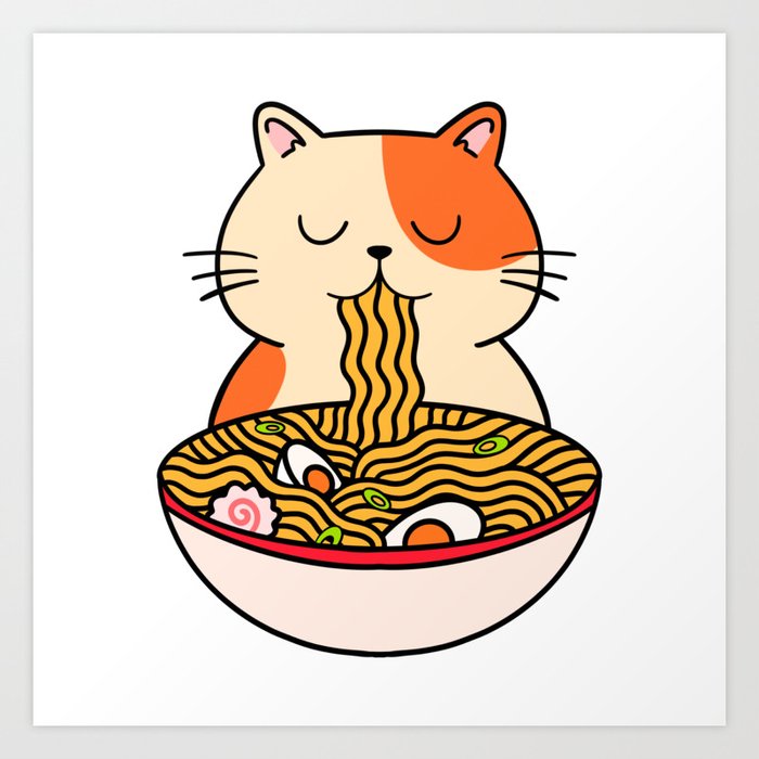 Cat Kawaii Eating Ramen Japanese Aesthetic  Art Print