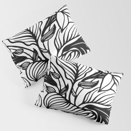 White And Black Floral Minimalist Line Drawing Pillow Sham