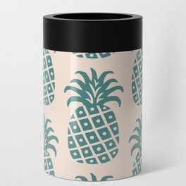 Retro Mid Century Modern Pineapple Pattern Teal and Beige Can Cooler