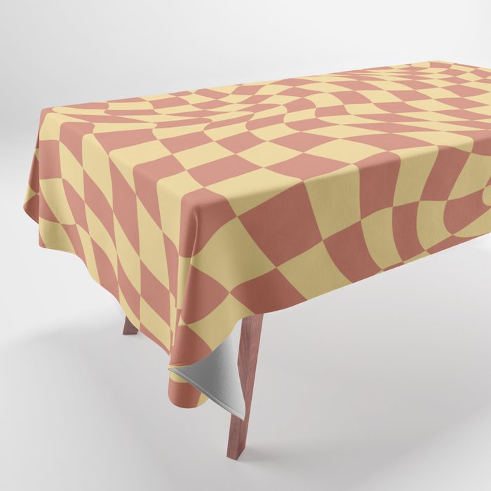 Warp wavy checked with yellow and brown Tablecloth