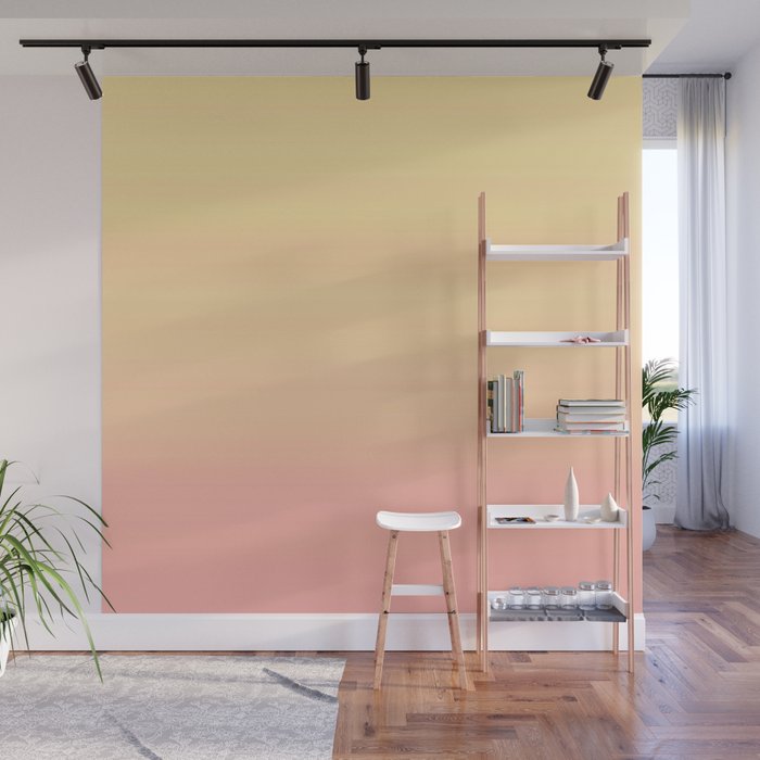 Pastel Millennial Pink Yellow Ombre Striped Gradient Wall Mural