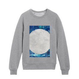 Full Moon Silver and Blue Contemporary Circle Art Kids Crewneck