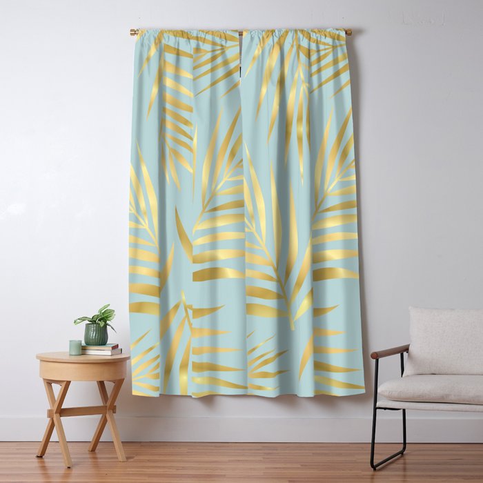 Golden Yellow Tropical Palm Fronds On Muted Blue Pastel Blackout