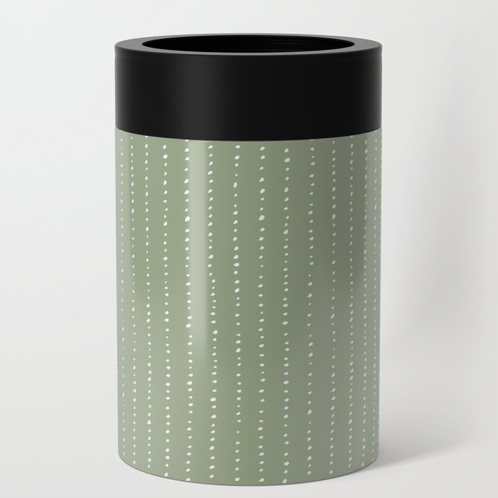 Dotted Lines White On Sage Green Can Cooler