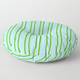 [ Thumbnail: Powder Blue, Forest Green & Chartreuse Colored Lines Pattern Floor Pillow ]