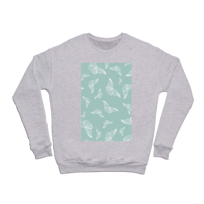 Elegant white mint green cute butterfly pattern Crewneck Sweatshirt