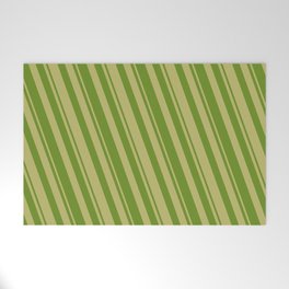 [ Thumbnail: Dark Khaki and Green Colored Striped/Lined Pattern Welcome Mat ]