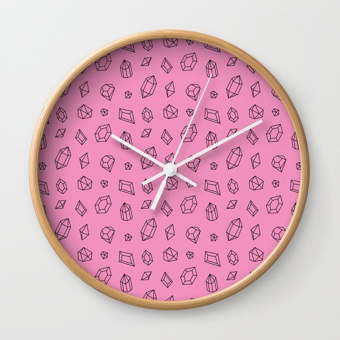 Pink and Black Gems Pattern Wall Clock
