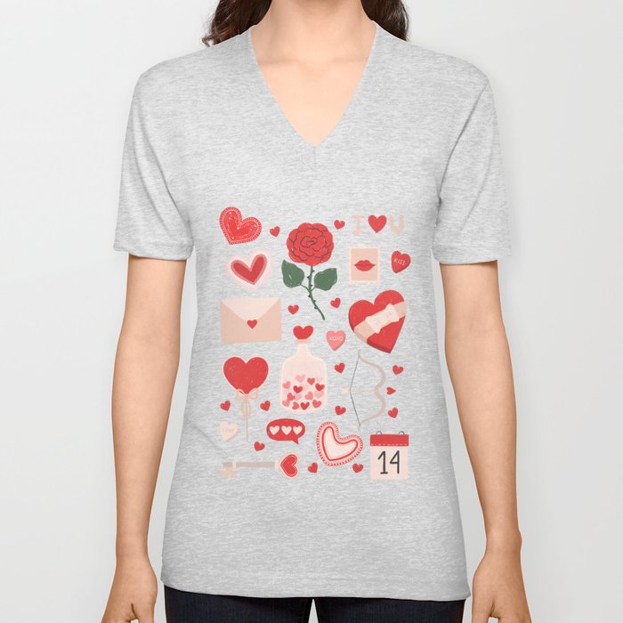 Valentine's Day Pattern V Neck T Shirt