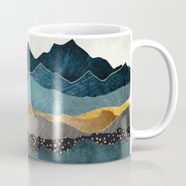 Amber Dusk Kaffeebecher | Contemporary, Blue, Mountains, White, Landscape, Silver, Red, Hills, Nature, Abstract 