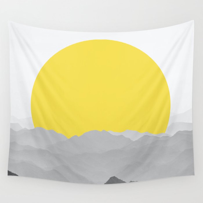 Illuminating Yellow 2021 Color Of The Year Pantone Mountains Adventure IV Wall Tapestry