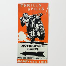 Motorcycle Races - Vintage Poster Beach Towel
