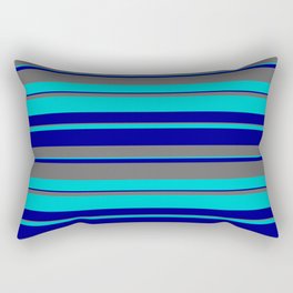[ Thumbnail: Dark Turquoise, Dark Blue & Dim Grey Colored Lines/Stripes Pattern Rectangular Pillow ]