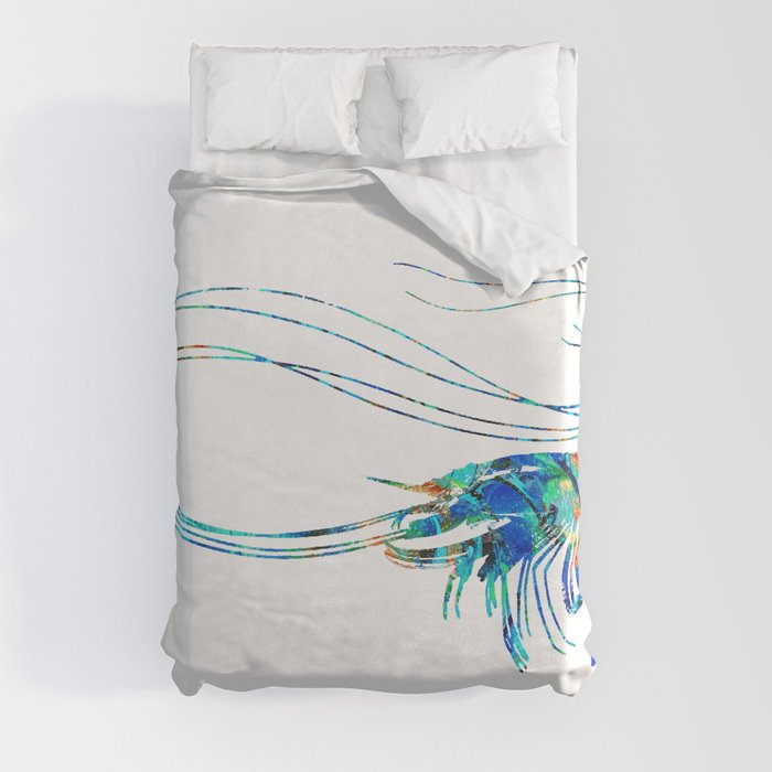 Blue Shrimp Art by Sharon Cummings Duvet Cover