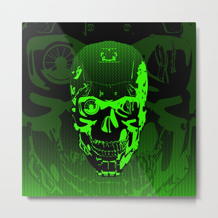 Gamer Skull CARTOON GREEN / 3D render of cyborg head Metal Print