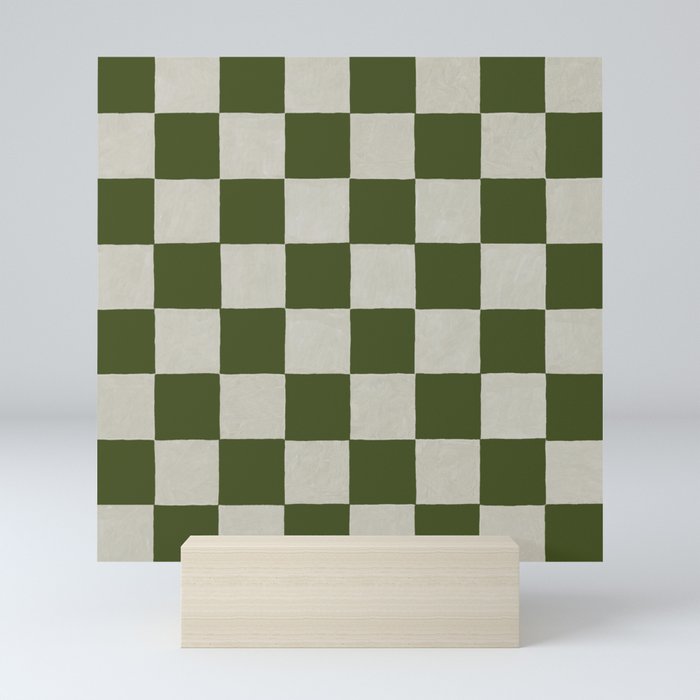 checkerboard hand-painted-olive Mini Art Print