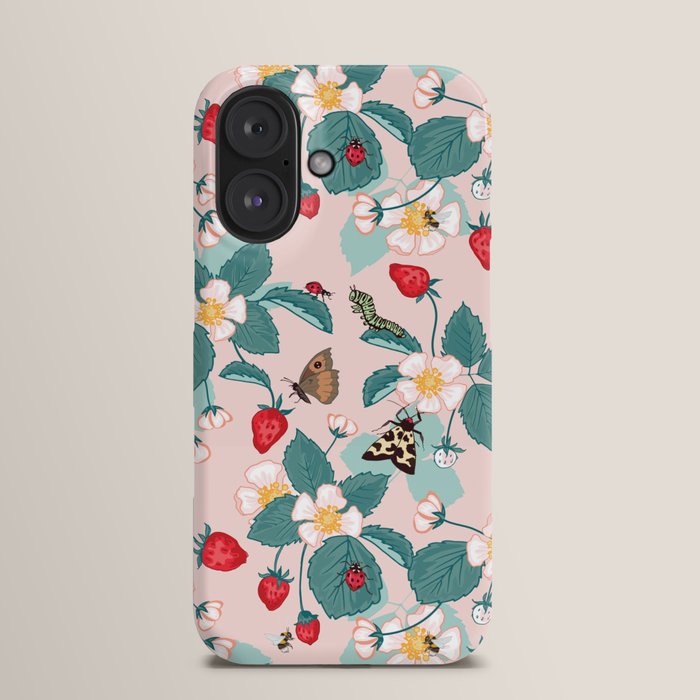 Society6  iPhoneケース  ユーカリ シダ 極楽鳥 赤い花柄 Strawberries Printed iPhone Cases: 15, 14, Pro Max | Society6