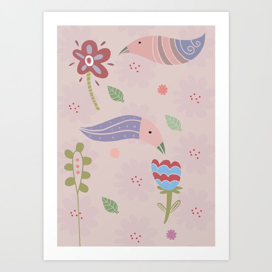 flowers and birds Art Print
