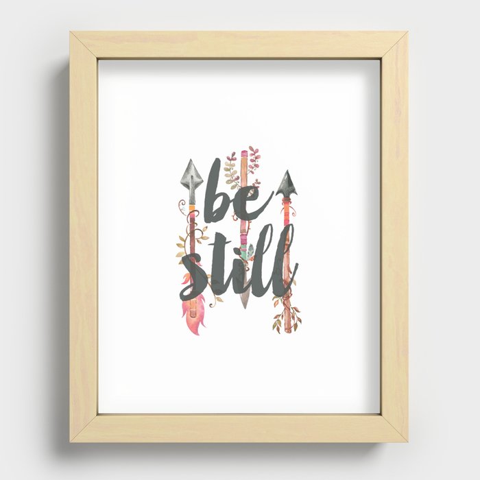 Be Still with Watercolor Feather Arrows Recessed Framed Print