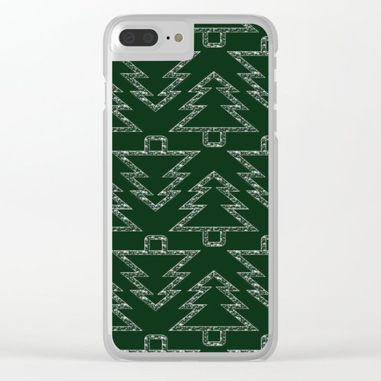 Merry Christmas- Abstract christmas tree pattern on festive green Clear iPhone Case