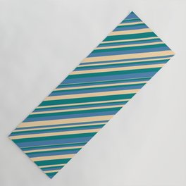 [ Thumbnail: Tan, Teal & Blue Colored Lines/Stripes Pattern Yoga Mat ]