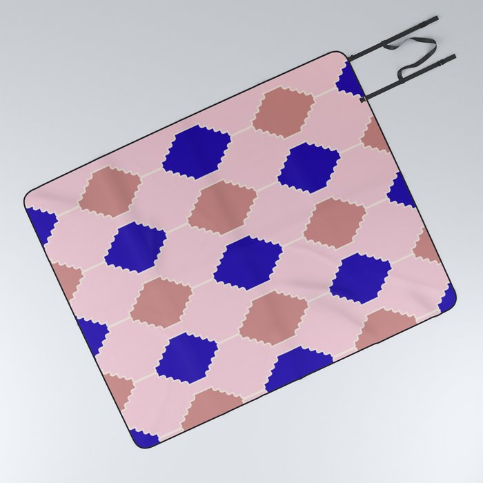 70s Retro Checkered Southwest Motives Kilim Pattern Picnic Blanket