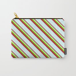 [ Thumbnail: Chartreuse, Red & Light Cyan Colored Lined/Striped Pattern Carry-All Pouch ]