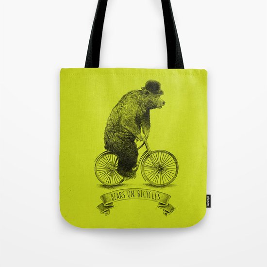 Bears on Bicycles (Lime) Tote Bag