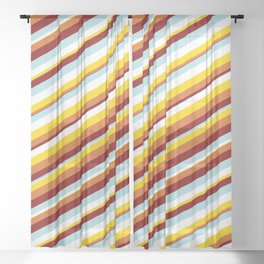 [ Thumbnail: Vibrant Powder Blue, White, Yellow, Chocolate, and Maroon Colored Lines Pattern Sheer Curtain ]