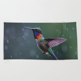 Hummingbirds in the rain Beach Towel