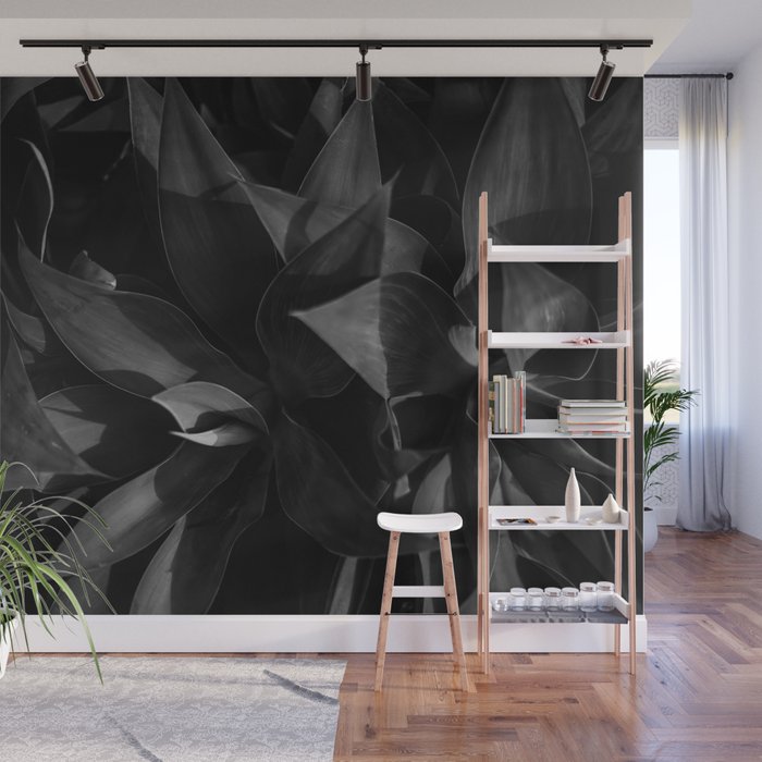 Tropical Jungle Leaves - Black and White Wall Mural