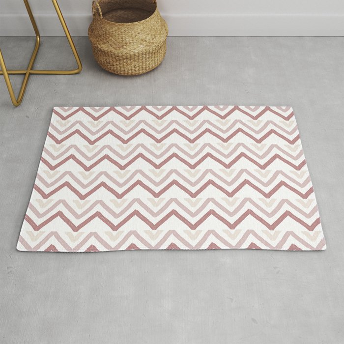 Hand Drawn Watercolor Burgundy And Pastel Pink Chevron Pattern,Zigzag,Geometric,Abstract,Retro Rug