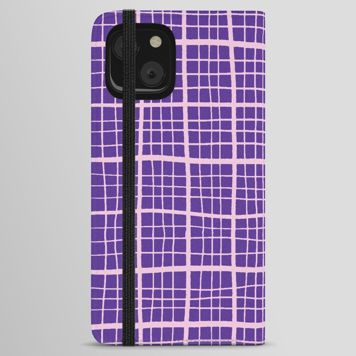 Pretty Pink and Purple Squares Graph Paper iPhone Wallet Case