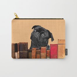 Old Books and Black Pug dog behind Carry-All Pouch