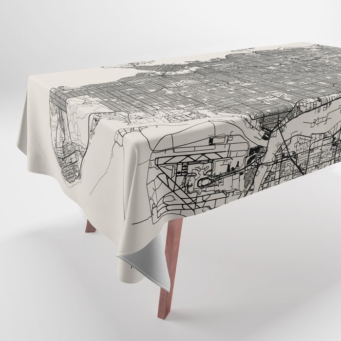 Canada, Vancouver - Black & White Aesthetic City Map Tablecloth