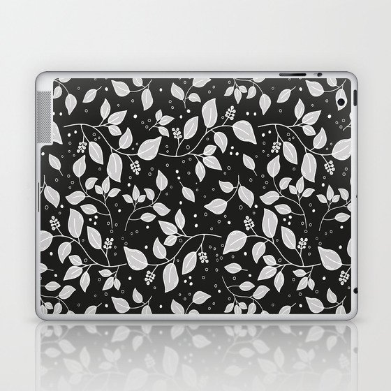 Leafy berry branches pattern with dots in black and white Laptop & iPad Skin