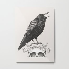 Black Crow & Skull Metal Print