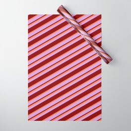 [ Thumbnail: Coral, Plum & Dark Red Colored Striped Pattern Wrapping Paper ]