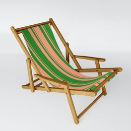 [ Thumbnail: Forest Green & Light Salmon Colored Lined/Striped Pattern Sling Chair ]
