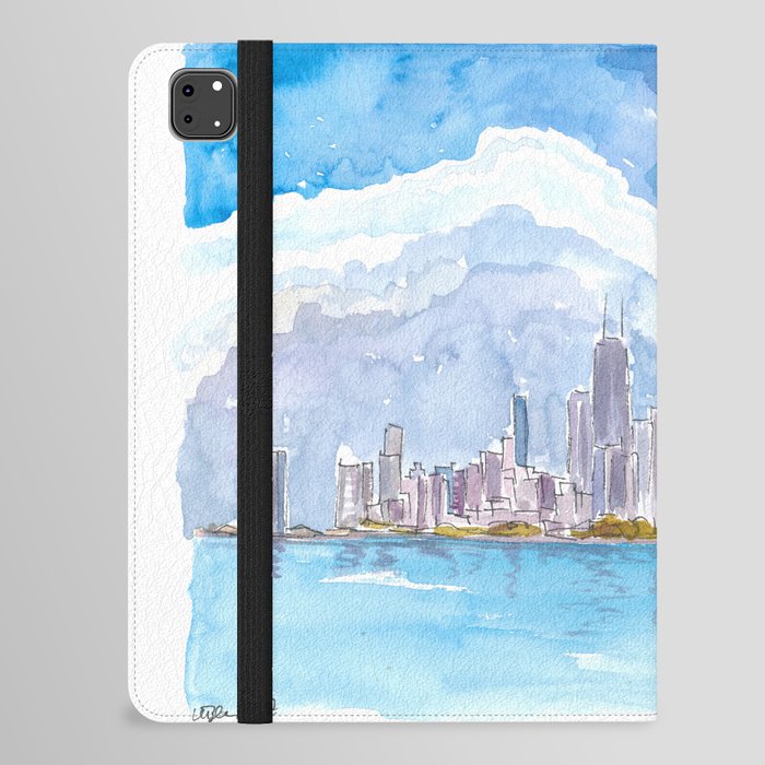 Chicago Skyline Impressions with Lake Michigan and Water Reflections iPad Folio Case