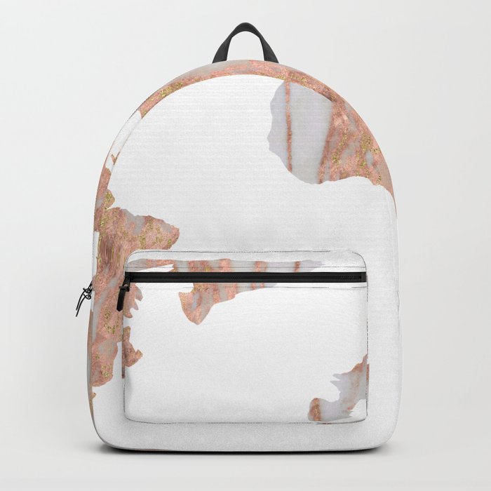 World Map Marble Pink Rose Yellow Gold Glitter Backpack