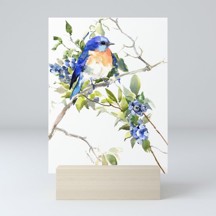 Bluebird and Blueberry Mini Art Print